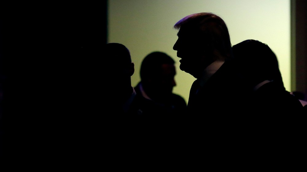 Republican presidential candidate Donald Trump waits backstage before speaking at a campaign stop, Oct. 7, 2015, in Waterloo, Iowa. (Photo by Charlie Neibergall/AP)
