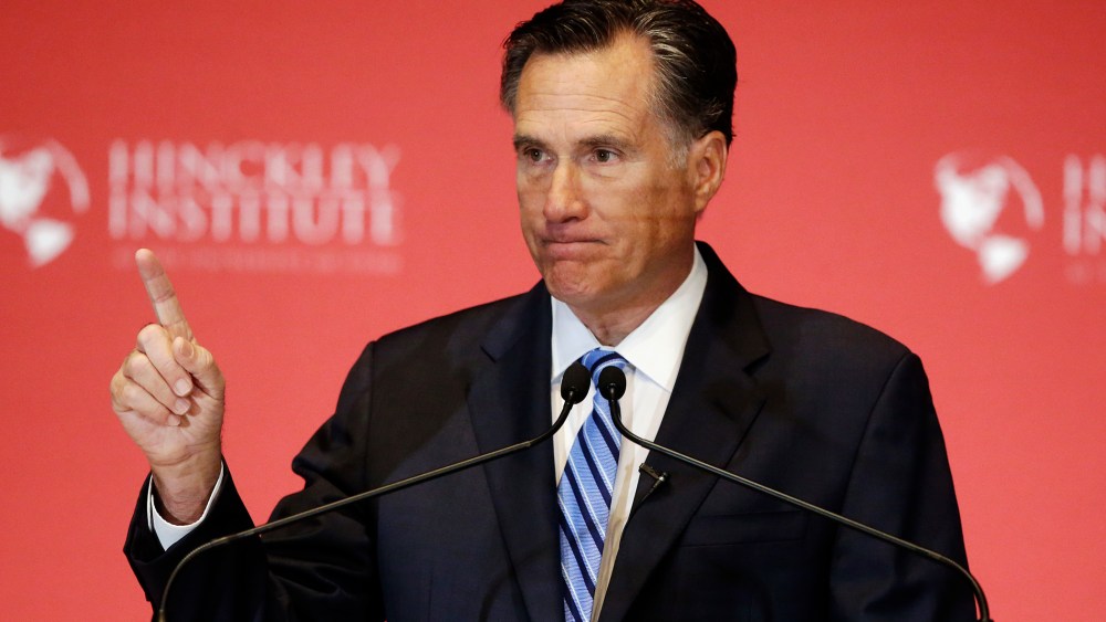 Former Republican presidential candidate Mitt Romney weighs in on the Republican presidential race during a speech at the University of Utah, March 3, 2016, in Salt Lake City. (Photo by Rick Bowmer/AP)