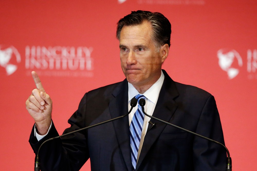 Former Republican presidential candidate Mitt Romney weighs in on the Republican presidential race during a speech at the University of Utah, March 3, 2016, in Salt Lake City. (Photo by Rick Bowmer/AP)