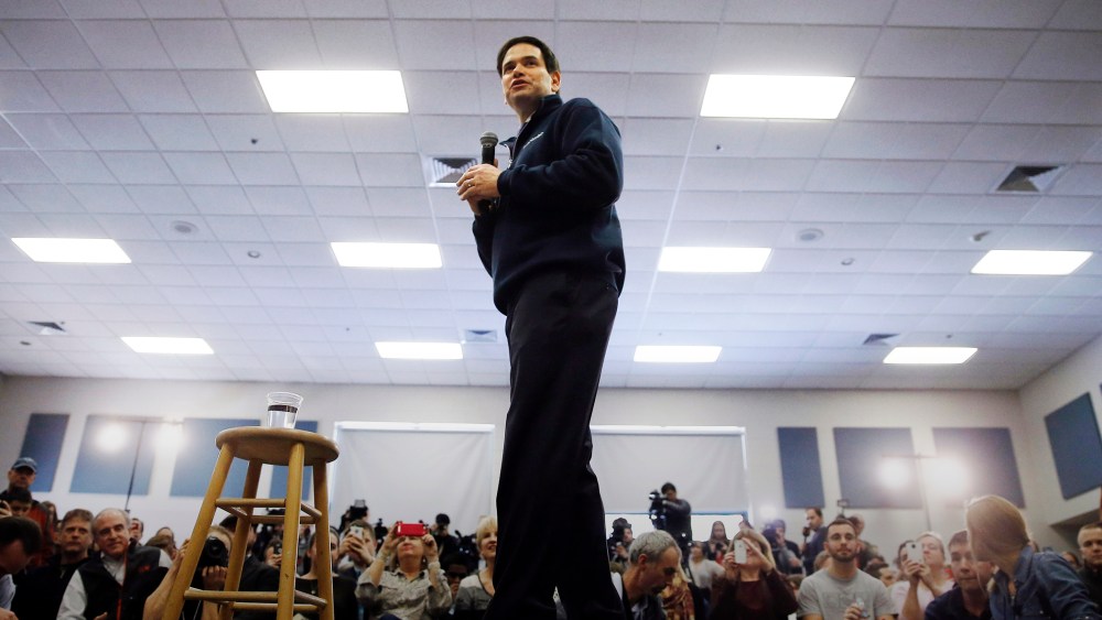 Republican presidential candidate Sen. Marco Rubio, R-Fla. speaks during a campaign stop, Feb. 7, 2016, in Hudson, N.H. (Photo by Matt Rourke/AP)