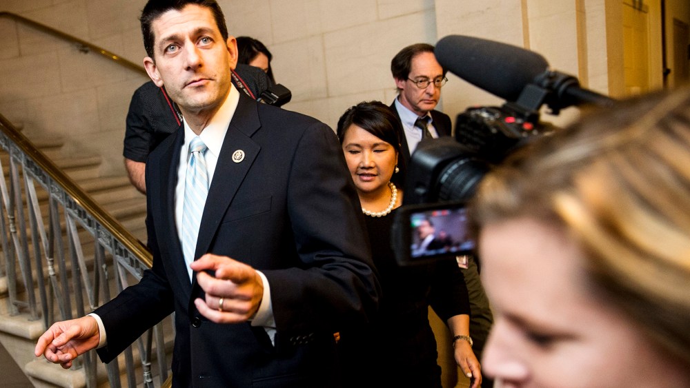 Rep. Paul Ryan, R- Wis., leaves his office before a House GOP meeting, Oct. 20, 2015, on Capitol Hill in Washington. (Photo by Andrew Harnik/AP)