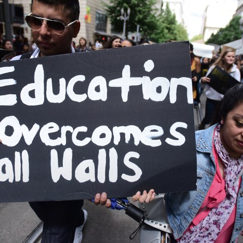 High school students protest in downtown Portland, Ore., on May 23, 2016. (Photo by Alex Milan Tracy/AP)