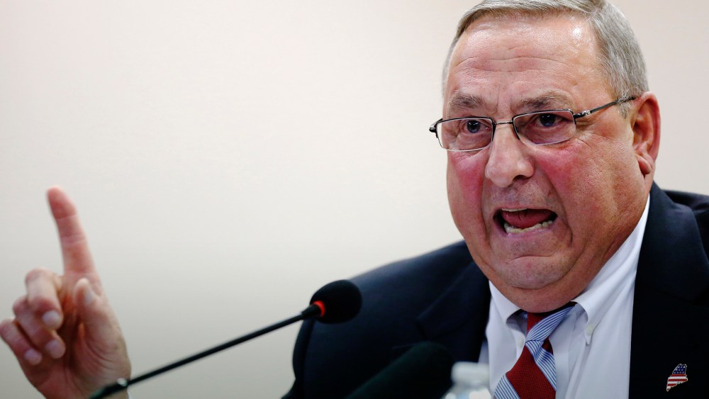 In this Oct. 2015 file photo, Republican Gov. Paul LePage speaks at a town hall meeting in Auburn, Maine. (Photo by Robert F. Bukaty/AP)