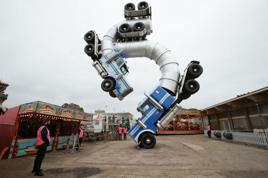 Big Rig Jig, an artwork by Mike Ross, on display at Dismaland, Banksy's biggest show to date, in Western-super-Mare on Aug. 20, 2015. (Photo by Yui Mok/PA Wire/AP)