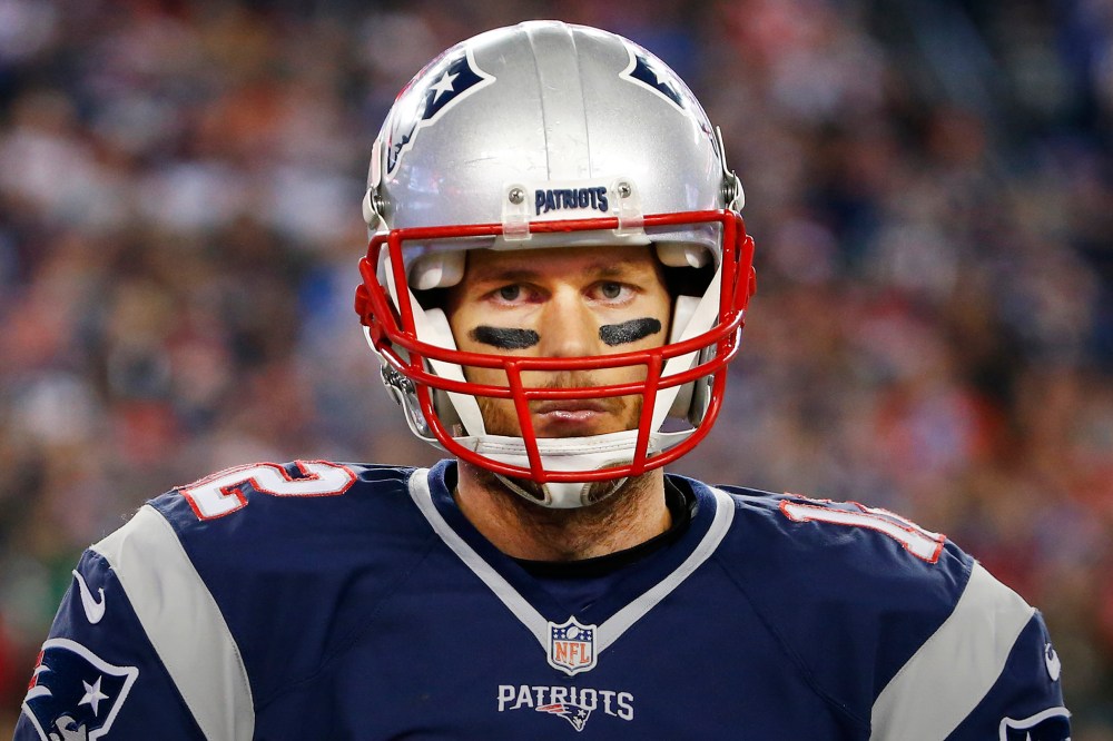 New England Patriots quarterback Tom Brady pauses during a NFL football game against the Philadelphia Eagles at Gillette Stadium in Foxborough, Mass., Dec. 6, 2015. (Photo by Winslow Townson/Panini/AP)