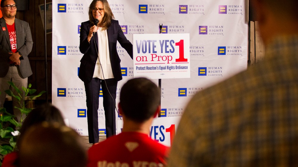 Actress Sally Field speaks to staff and volunteers of Human Rights Campaign in Houston Oct. 28, 2015. (Photo by Michael Stravato/AP)