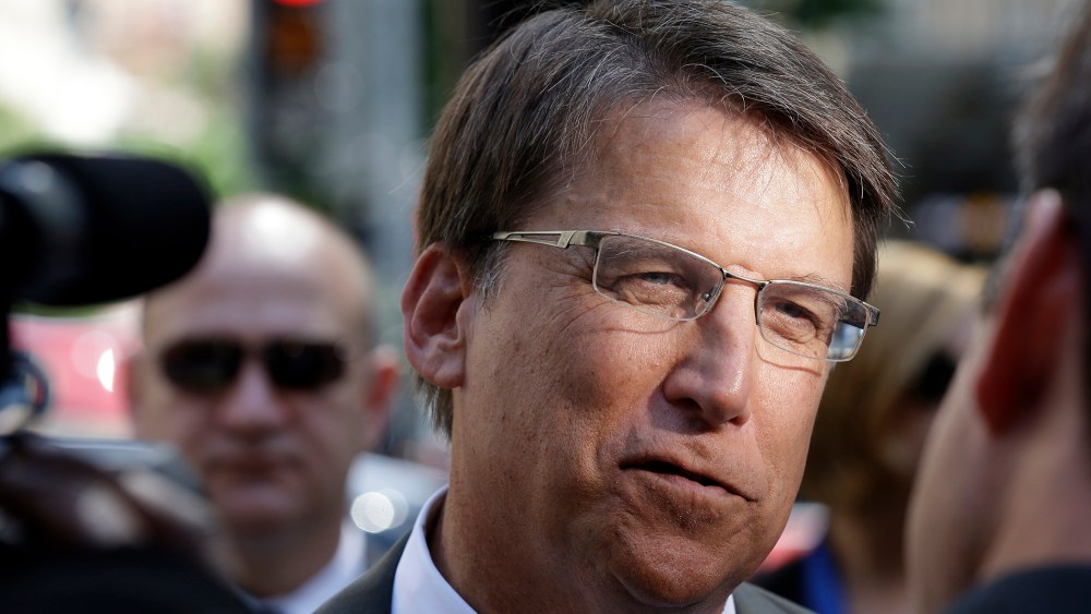In this Sept. 10, 2014, file photo, North Carolina Gov. Pat McCrory speaks to members of the media in Raleigh, N.C. (Photo by Gerry Broome/AP)