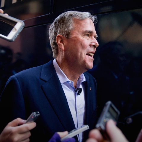 Republican presidential candidate, former Florida Gov. Jeb Bush speaks to the media as he heads towards his campaign bus in Columbia, S.C., Feb. 18, 2016. (Photo by Andrew Harnik/AP)