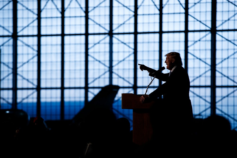 Republican presidential candidate Donald Trump speaks during a campaign rally at Wings Over the Rockies Air and Space Museum, July 29, 2016, in Denver, Colo. (Photo by Evan Vucci/AP)