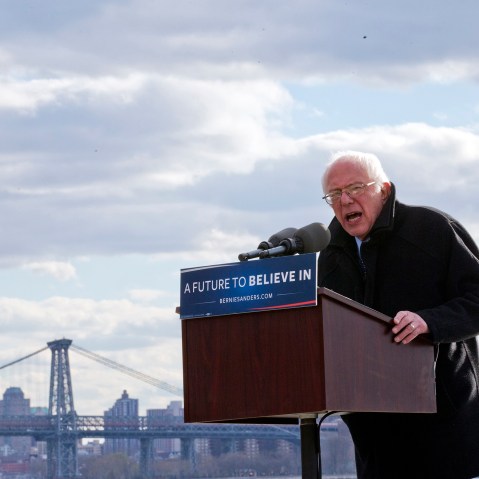 Democratic presidential candidate, Sen. Bernie Sanders speaks during a rally on April 8, 2016 in Brooklyn, N.Y. (Photo by Mary Altaffer/AP)