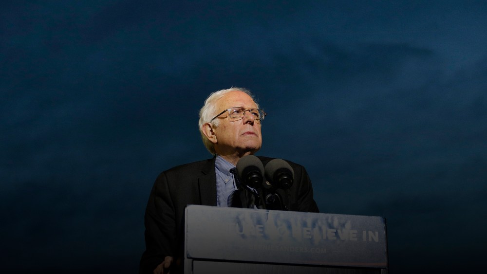 Democratic presidential candidate Sen. Bernie Sanders, I-Vt., pauses while speaking during a campaign rally at St. Mary's Park, March 31, 2016, in the Bronx borough of New York. (Photo by Julie Jacobson/AP)
