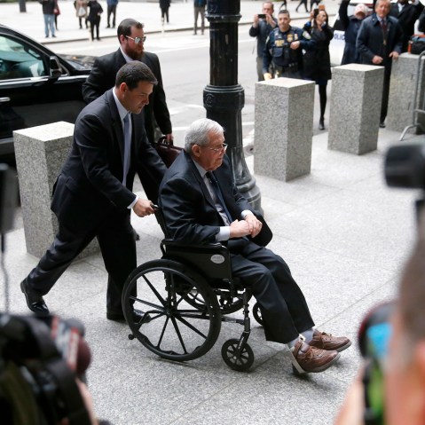 Former House Speaker Dennis Hastert arrives at the federal courthouse, April 27, 2016, in Chicago. (Photo by Charles Rex Arbogast/AP)