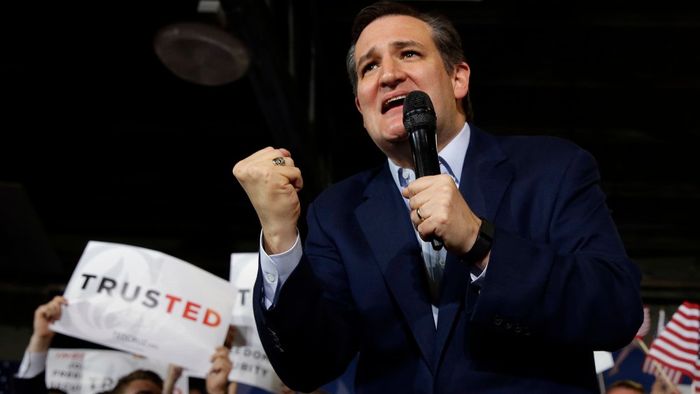 Republican presidential candidate Sen. Ted Cruz, R-Texas, speaks during a rally at the Hoosier Gym in Knightstown, Ind., April 26, 2016. (Photo by Michael Conroy/AP)