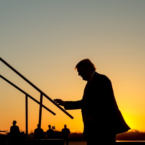 Republican presidential candidate Donald Trump arrive at a rally at Millington Regional Airport in Millington, Tenn., Feb. 27, 2016. (Photo by Andrew Harnik/AP)