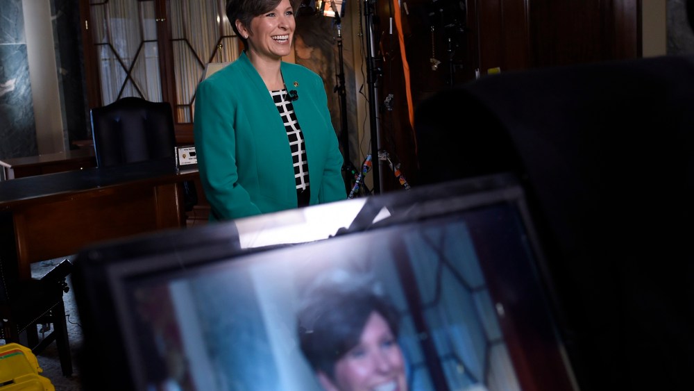 Sen. Joni Ernst, R-Iowa rehearses her remarks for the Republican response to President Obama's State of the Union address, Jan. 20, 2015, on Capitol Hill in Washington, D.C. (Photo by Susan Walsh/AP)