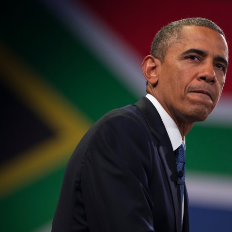 U.S. President Barack Obama pauses during a town hall meeting with young African leaders at the University of Johannesburg Soweto on Saturday, June 29, 2013, in Johannesburg, South Africa. (AP Photo/Evan Vucci)