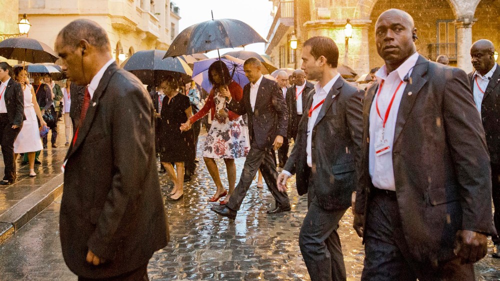 U.S. President Barack Obama, center, walks with first lady Michelle Obama, who is holding the arm of her mother Marian Robinson, during a walking tour of Old Havana, Cuba, March 20, 2016. (Photo by Pablo Martinez Monsivais/AP)