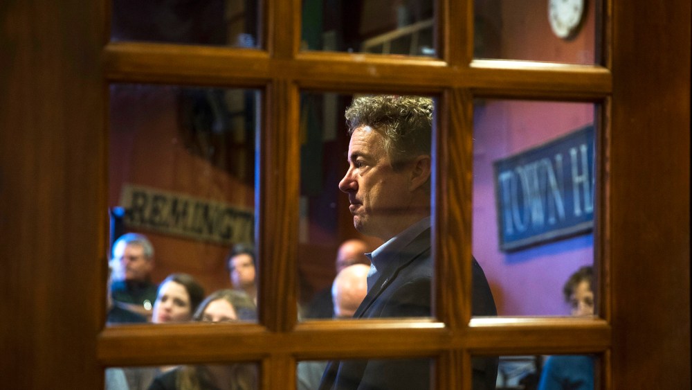 Republican presidential candidate, Sen. Rand Paul, R-Ky. is introduced at his campaign event held at a restaurant, Jan. 8, 2016, in Ottumwa, Iowa. (Photo by Jae C. Hong/AP)