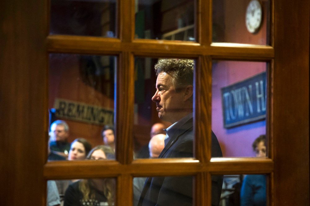 Republican presidential candidate, Sen. Rand Paul, R-Ky. is introduced at his campaign event held at a restaurant, Jan. 8, 2016, in Ottumwa, Iowa. (Photo by Jae C. Hong/AP)