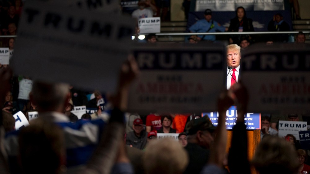 Republican presidential candidate Donald Trump speaks at a rally at Sumter Country Civic Center in Sumter, S.C., Feb. 17, 2016. (Photo by Andrew Harnik/AP)
