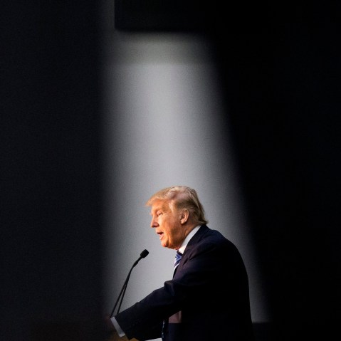 Republican presidential candidate Donald Trump speaks during a campaign event at Plymouth State University, Feb. 7, 2016, in Plymouth, N.H. (Photo by David Goldman/AP)
