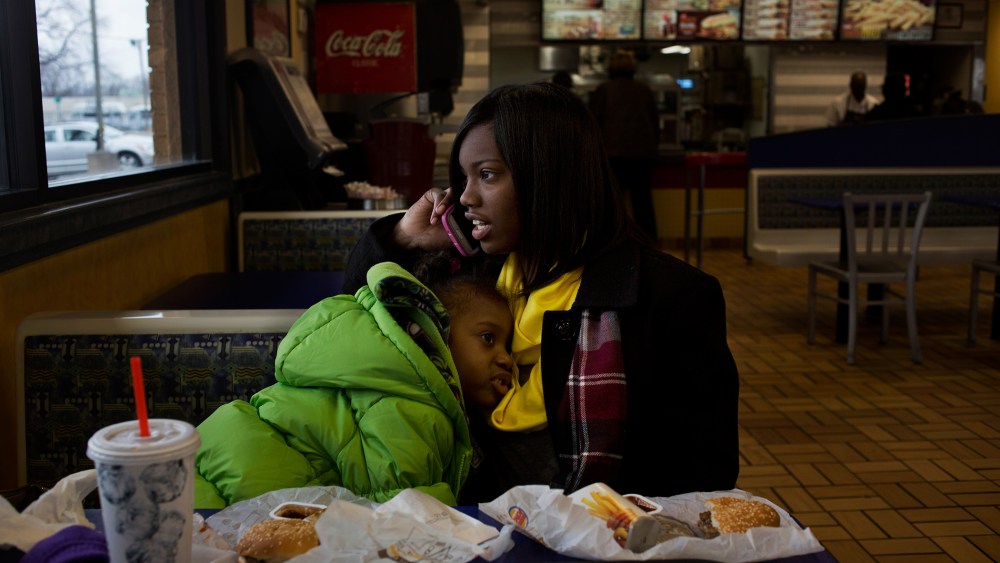 Kiswanna Randle goes to lunch at Burger King with her four year old daughter after work in Little Rock, Ark.