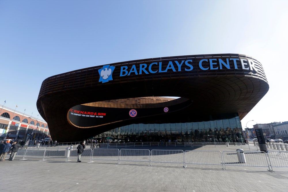 The Front of the Barclays center is shown Thursday, Feb. 14, 2013, in New York. (AP Photo/Frank Franklin II)