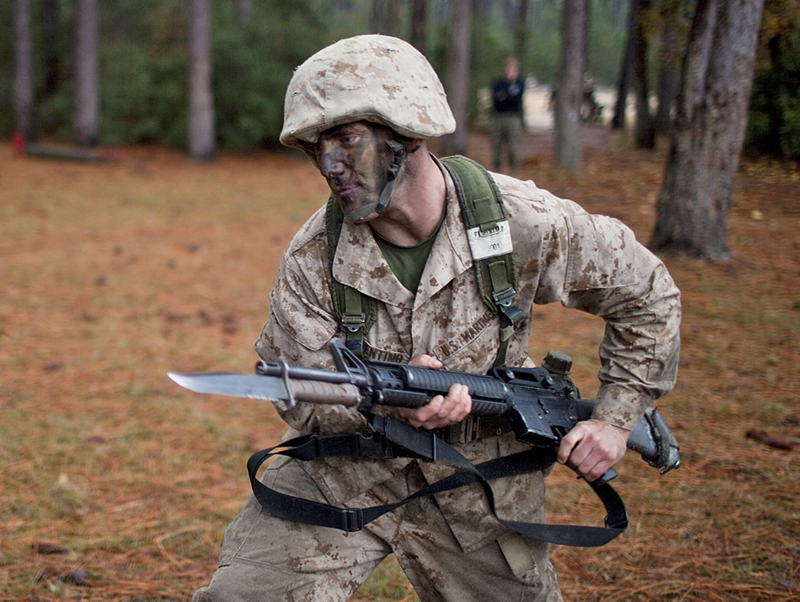 A U.S. Marine Corps recruit receives bayonet instruction at the Marine Corps Recruit Depot on Parris Island, S.C. in January 2011. (Photo: Robert Nickelsberg/Getty Images)