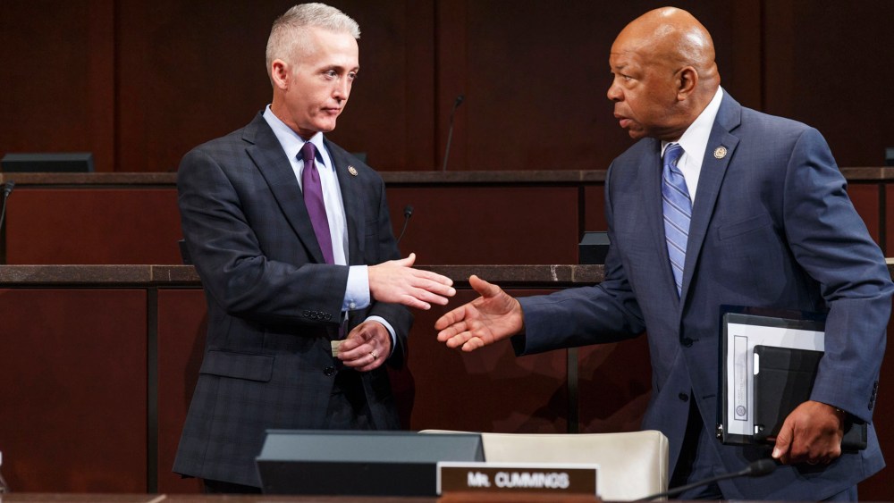 Rep. Trey Gowdy and Rep. Elijah Cummings arrive as the panel holds its first public hearing to investigate the 2012 attacks on the U.S. consulate in Benghazi, Libya, Sept. 17, 2014.