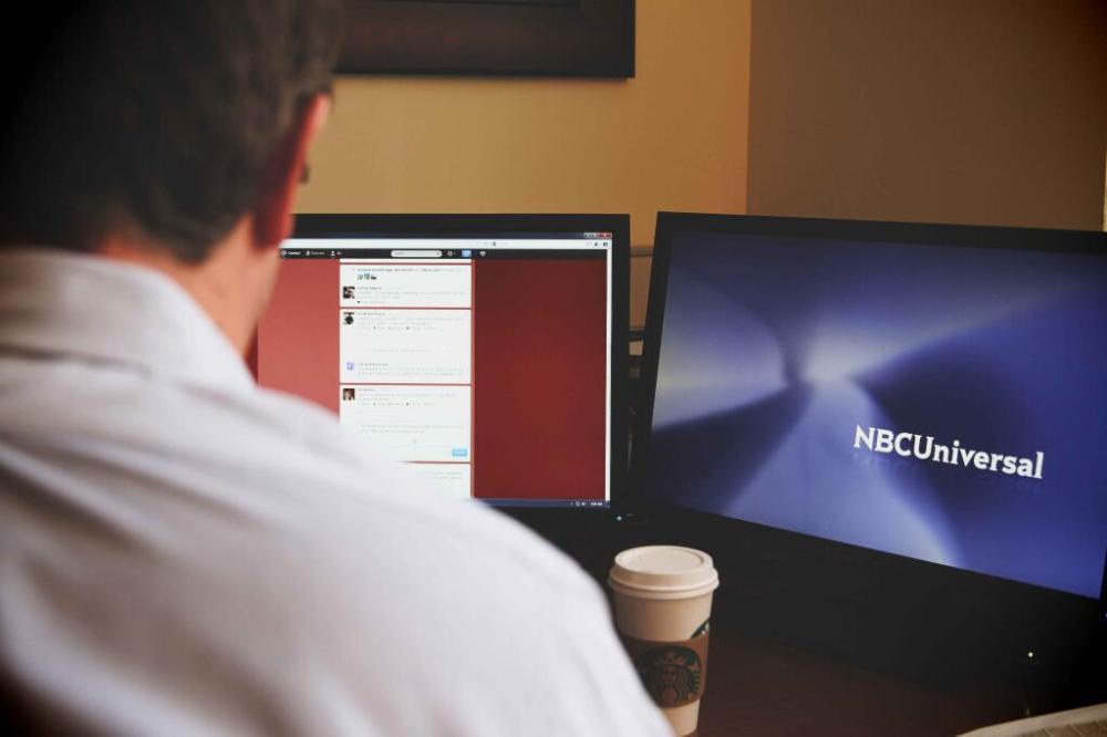 Joe Scarborough chats with fans on Twitter in March, 2013. (photo by Clayton Collins for Morning Joe)