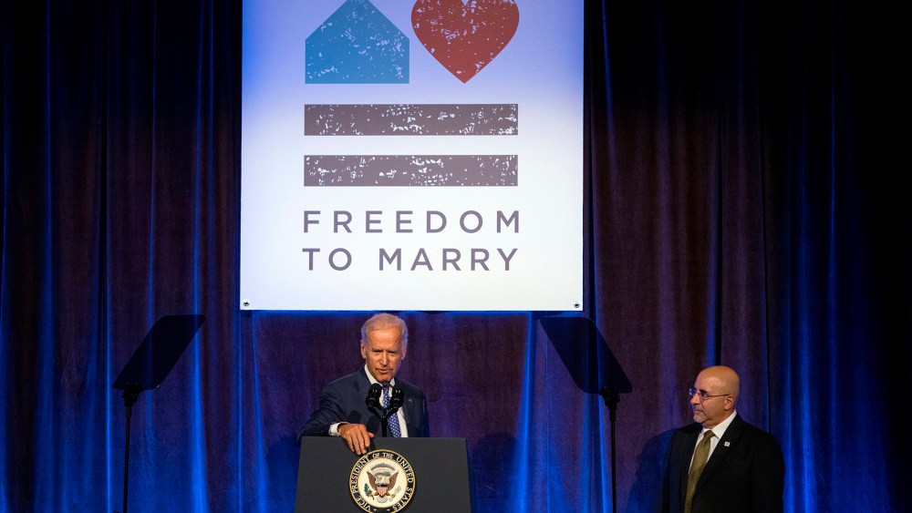 Vice President Joe Biden addresses a Freedom To Marry event in New York Thursday, July 9, 2015. (Photo by Craig Ruttle/AP)