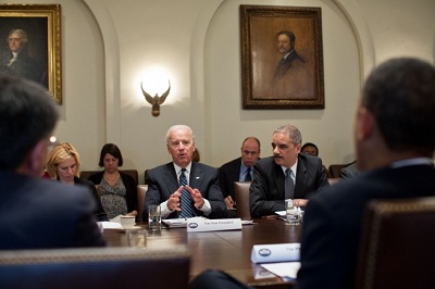 President Barack Obama and Vice President Joe Biden hold a policy meeting in the Cabinet Room of the White House, Jan. 14, 2013. (Official White House Photo by Pete Souza)