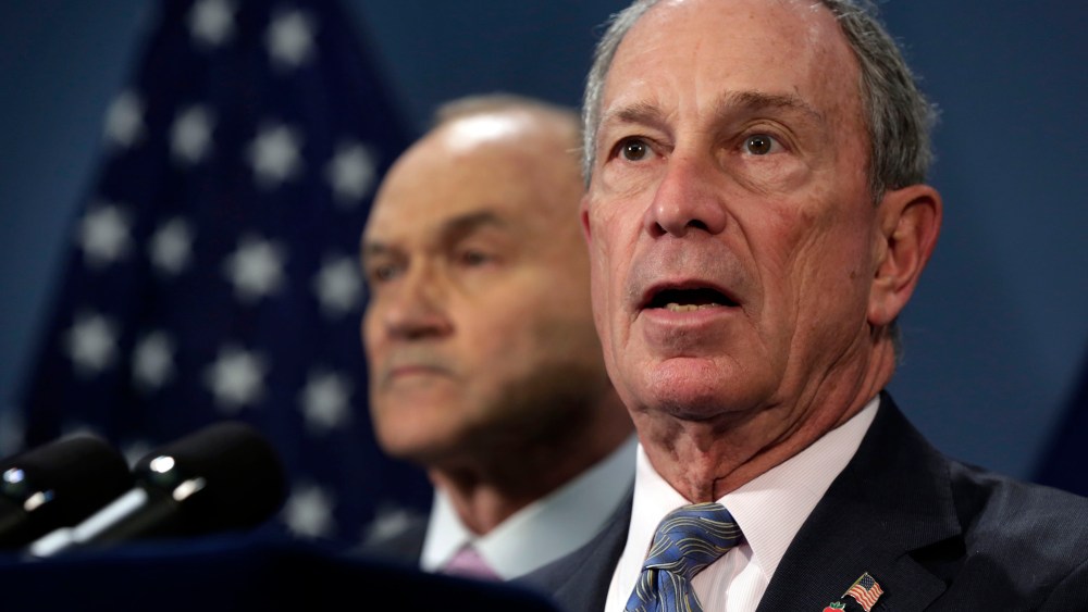 New York Mayor Michael Bloomberg, right, accompanied by Police Commissioner Raymond Kelly, addresses a news conference in the Blue Room of New York's City Hall,  Tuesday, April 16, 2013. Bloomberg says the city would keep up security on landmarks and...