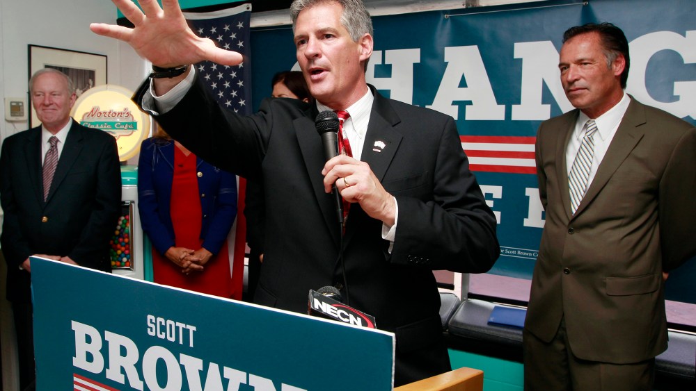 Republican U.S. Senate candidate Scott Brown, Tuesday, May 27, 2014 in Nashua, N.H.