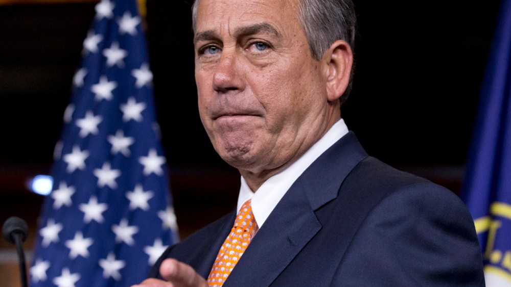 Speaker John Boehner gestures as he speaks to reporters, on Capitol Hill in Washington. (AP Photo/J. Scott Applewhite)