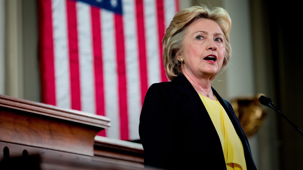 Democratic presidential candidate Hillary Clinton Speaks at the Old State House in Springfield, Ill., July 13, 2016.