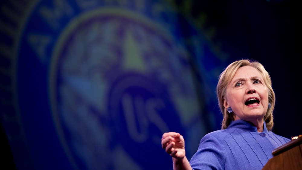Democratic presidential candidate Hillary Clinton speaks at the American Legion's 98th Annual Convention at the Duke Energy Convention Center in Cincinnati, Ohio on Aug. 31, 2016. (Photo by Andrew Harnik/AP)