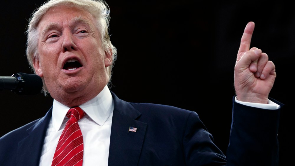 Republican presidential candidate Donald Trump speaks during a campaign rally at the University of North Carolina Wilmington, Aug. 9, 2016, in Wilmington, N.C. (Photo by Evan Vucci/AP)