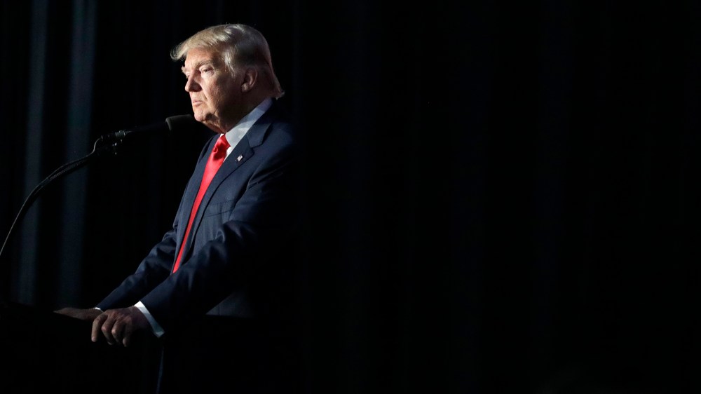 Republican presidential candidate Donald Trump pauses while speaking at a campaign rally, Sept. 29, 2016, in Bedford, N.H. (Photo by John Locher/AP)