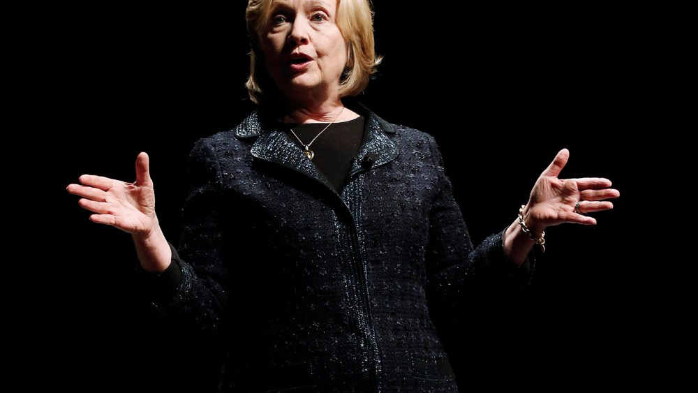 Former U.S. Secretary of State Hillary Rodham Clinton speaks in Winnipeg, Manitoba, on Jan. 21, 2015. (Photo by John Woods/The Canadian Press/AP)