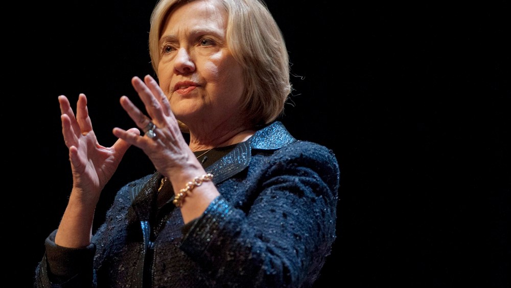Former U.S. Secretary of State Hillary Rodham Clinton speaks to a crowd in Saskatoon, Saskatchewan on Jan. 21, 2015. (Photo by Liam Richards/The Canadian Press/AP)