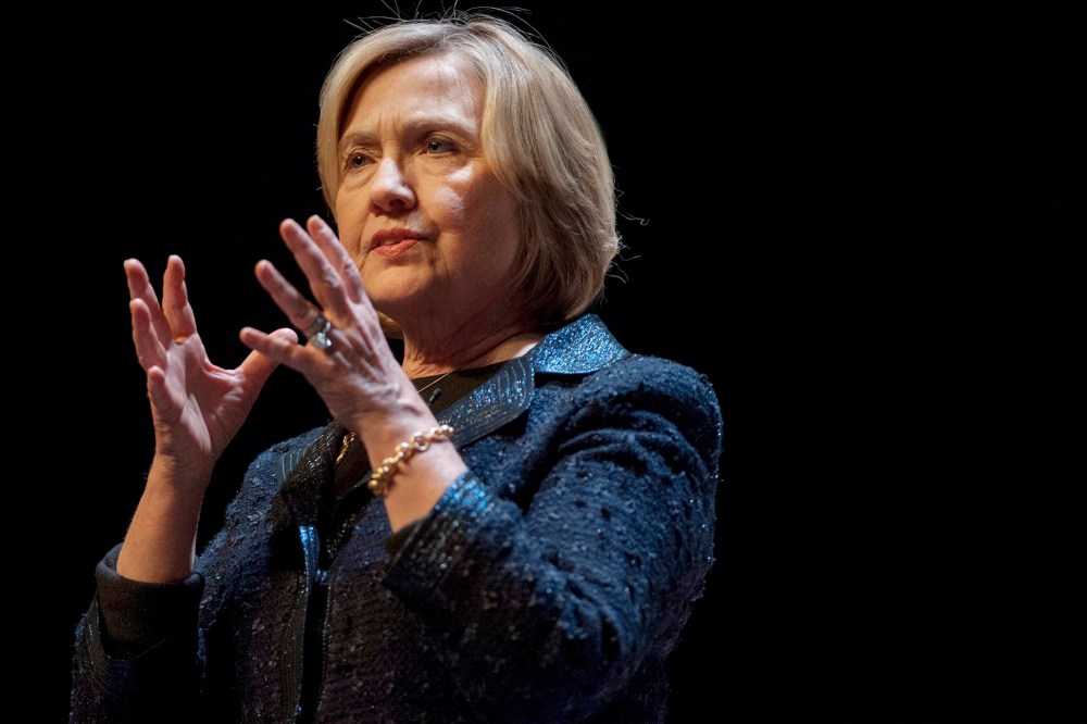 Former U.S. Secretary of State Hillary Rodham Clinton speaks to a crowd in Saskatoon, Saskatchewan on Jan. 21, 2015. (Photo by Liam Richards/The Canadian Press/AP)
