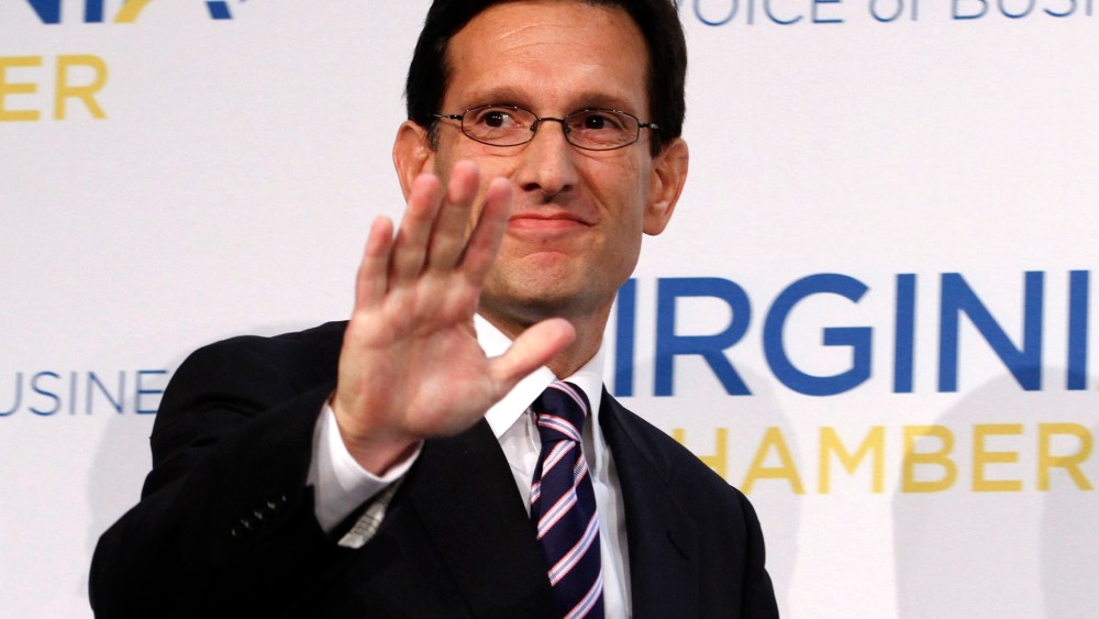 File Photo: House majority leader Eric Cantor, R-Va.,  waves to the crowd at the start of  a Chamber of Commerce debate in Richmond, Va., Monday, Oct. 1, 2012. (Photo by Steve Helber/AP Photo)