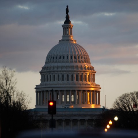 The dome of the U.S. Capitol Building is seen as the sun sets on Capitol Hill in Washington, Thursday, March 7, 2013. (AP Photo/Charles Dharapak)