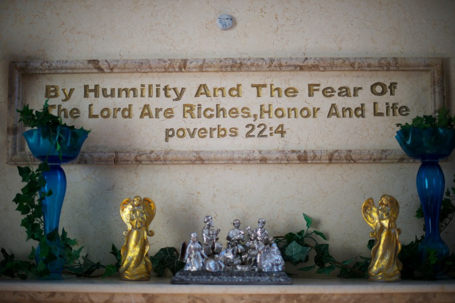A biblical inscription is pictured in Dr. Benjamin Carson residence in Upperco, Md. on Nov. 27, 2014. (Photo by Mark Makela)