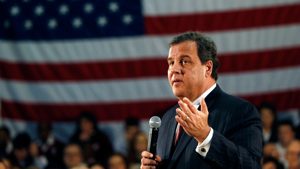 New Jersey Gov. Chris Christie talks during a town hall meeting in Fairfield, N.J., April 9, 2014.