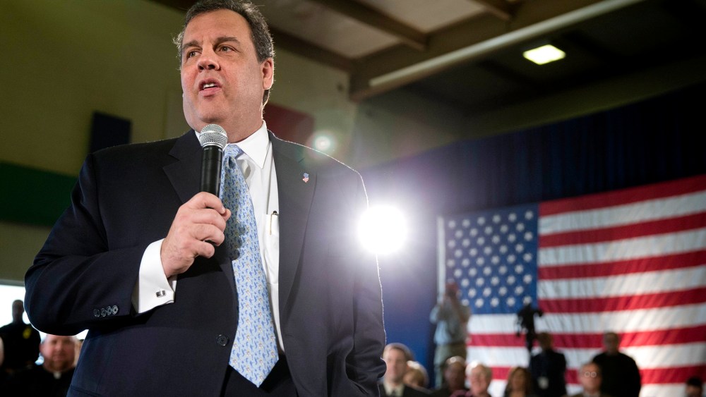 New Jersey Gov. Chris Christie addresses a gathering at a town hall-style meeting, on March 20, 2014, at St. Magdalen de Pazzi parish center in Flemington, N.J.