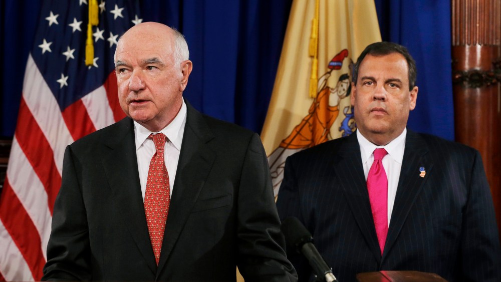 John Degnan makes a statement after New Jersey Gov. Chris Christie introduced him to be the next chairman of the Port Authority of New York and New Jersey, in Trenton,  April 29, 2014.