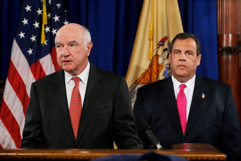 John Degnan makes a statement after New Jersey Gov. Chris Christie introduced him to be the next chairman of the Port Authority of New York and New Jersey, in Trenton,  April 29, 2014.