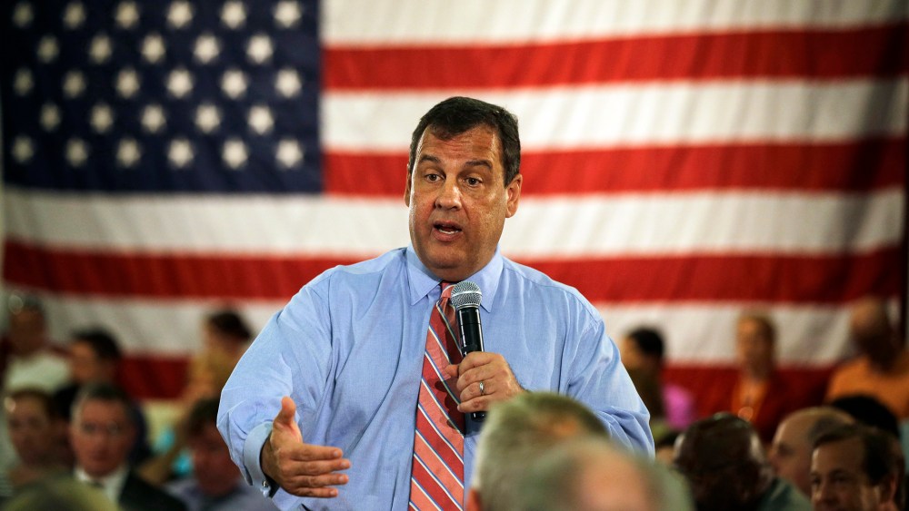 ew Jersey Gov. Chris Christie addresses a gathering at a town hall meeting Wednesday, June 25, 2014, in Haddon Heights, N.J.
